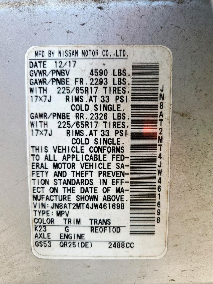 2018 Nissan Rogue S VIN: JN8AT2MT4JW461698 Lot: 85152445