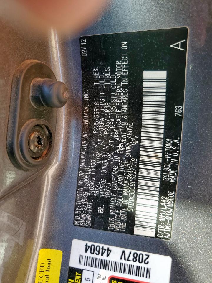 2012 Toyota Sienna Xle VIN: 5TDYK3DC8CS227019 Lot: 81894735