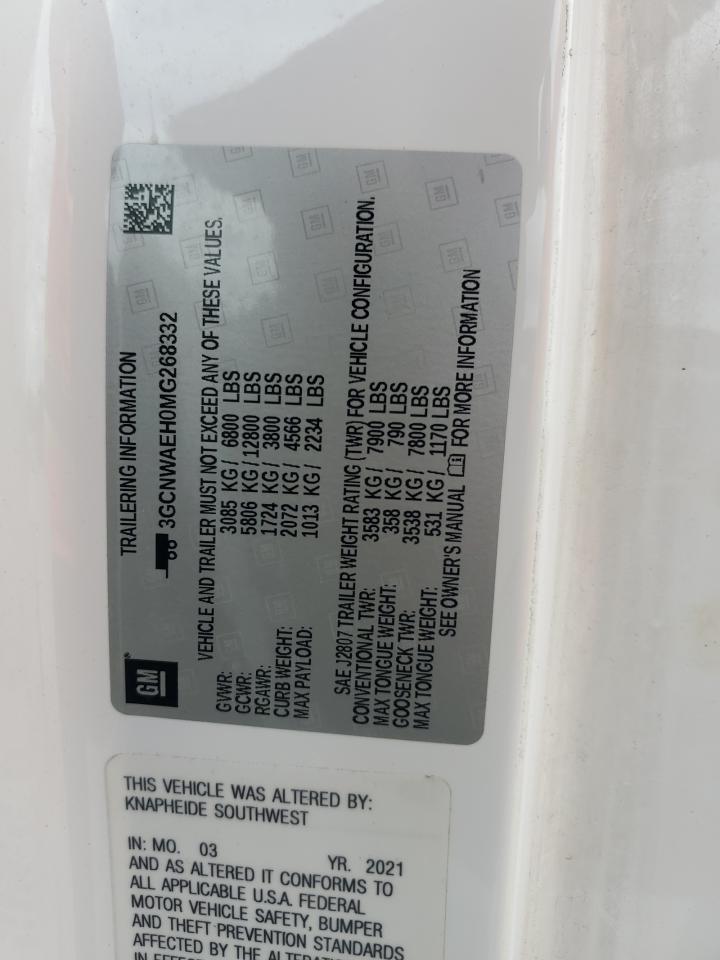 2021 Chevrolet Silverado C1500 VIN: 3GCNWAEH0MG268332 Lot: 82254355