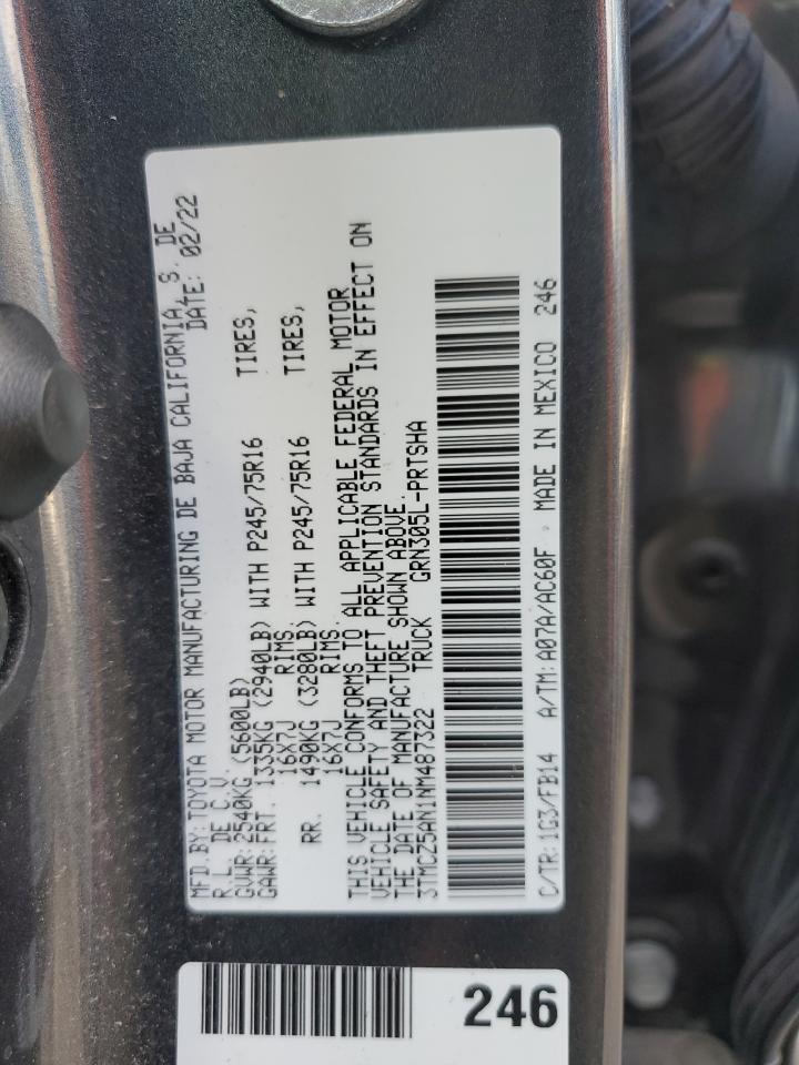 2022 Toyota Tacoma Double Cab VIN: 3TMCZ5AN1NM487322 Lot: 90799425