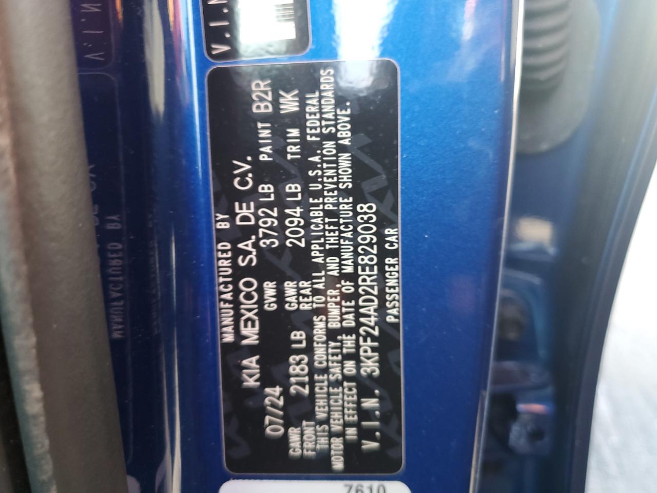 2024 Kia Forte Lx VIN: 3KPF24AD2RE829038 Lot: 89880395