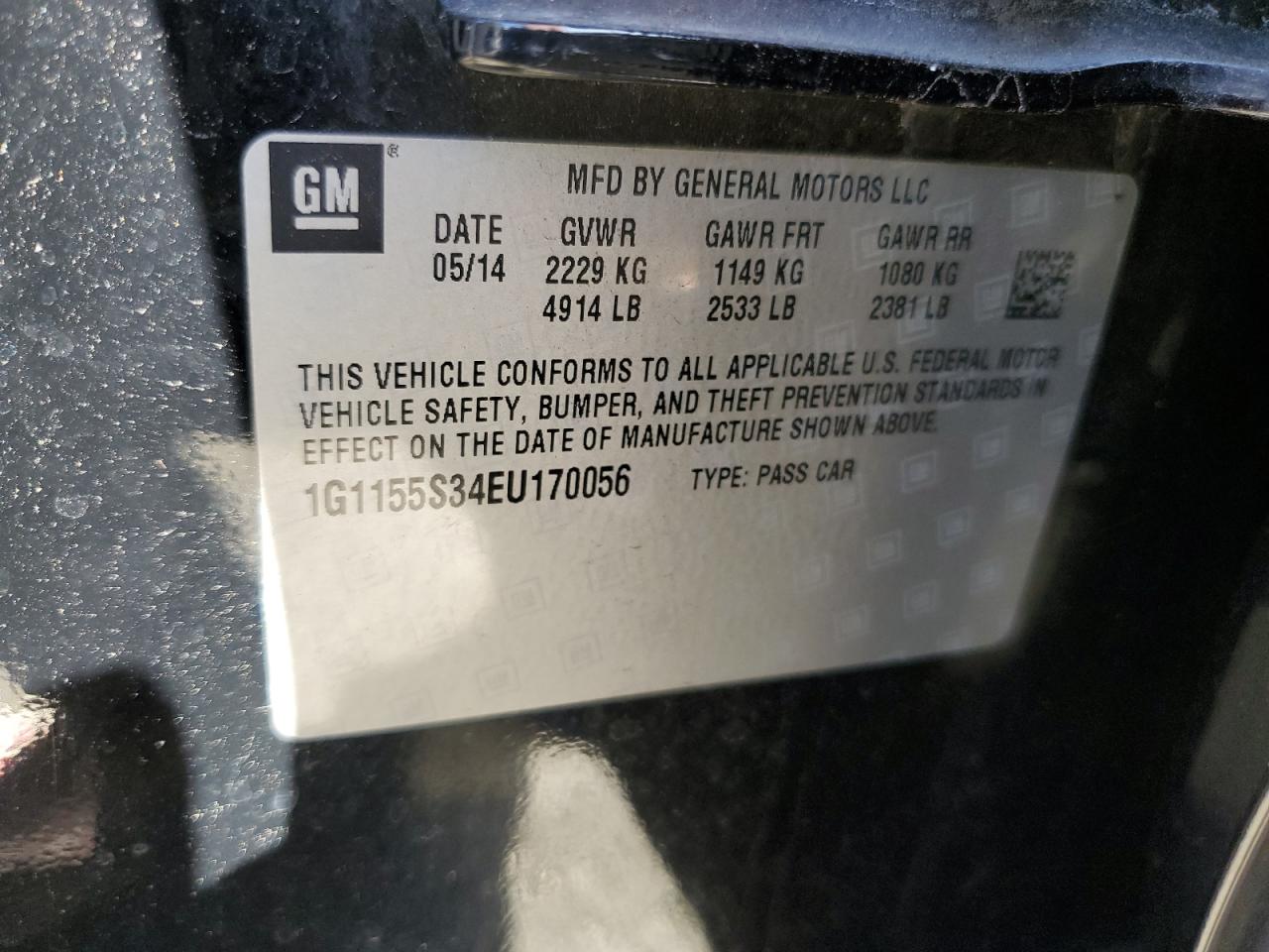 2014 Chevrolet Impala Ltz VIN: 1G1155S34EU170056 Lot: 82486225