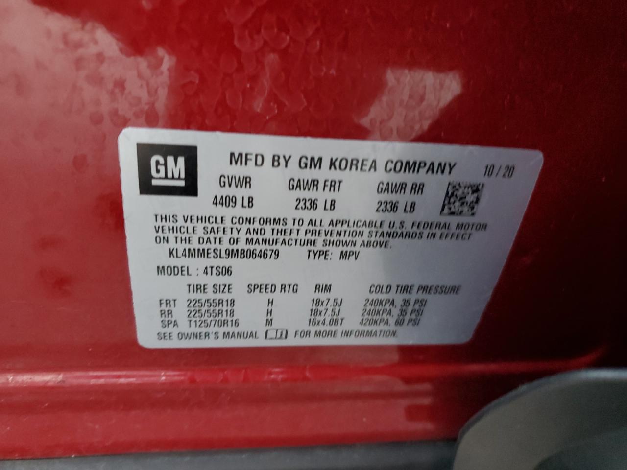 2021 Buick Encore Gx Select VIN: KL4MMESL9MB064679 Lot: 86305235