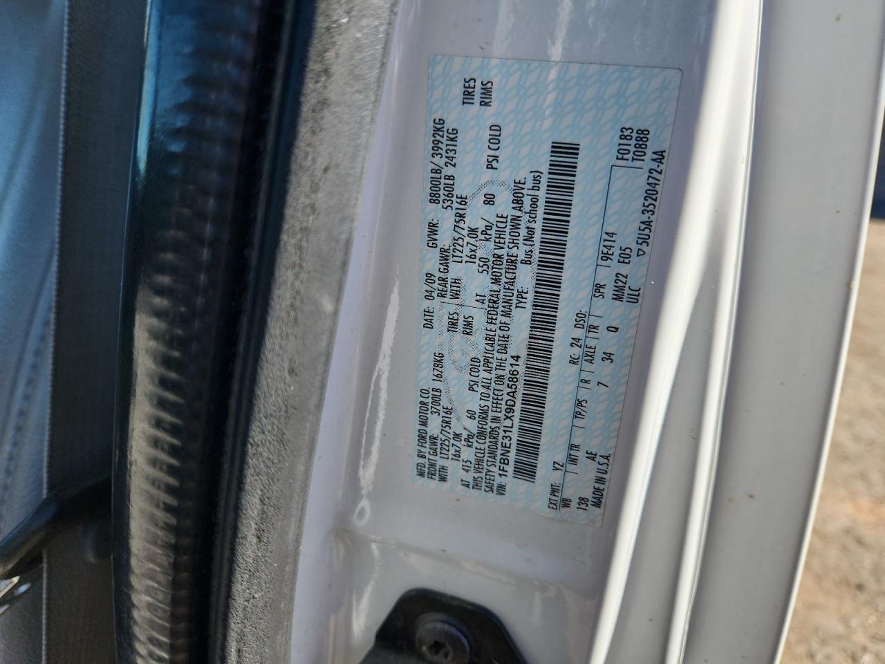 2009 Ford Econoline E350 Super Duty Wagon VIN: 1FBNE31LX9DA58614 Lot: 89523985