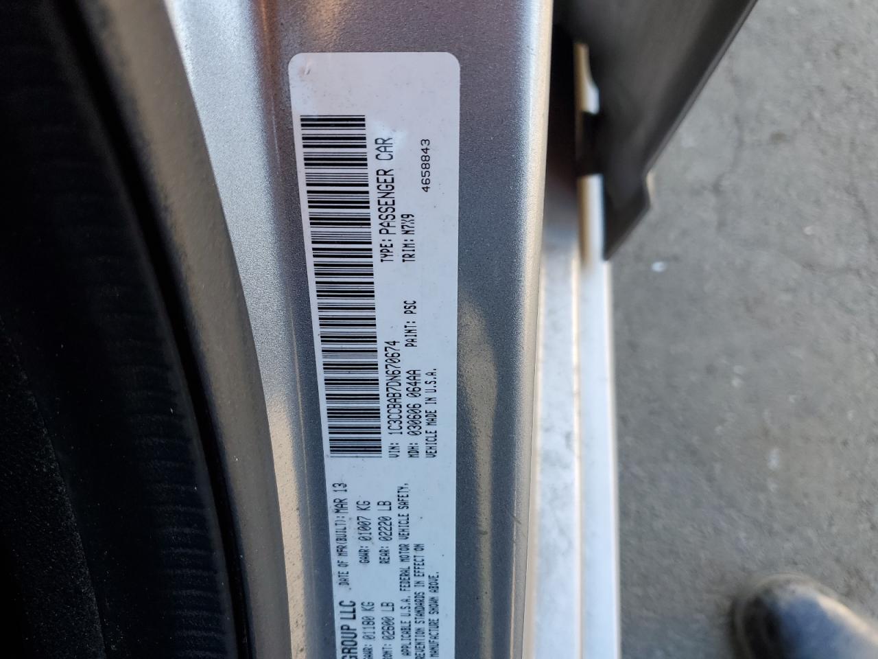 2013 Chrysler 200 Lx VIN: 1C3CCBAB7DN670674 Lot: 82506125