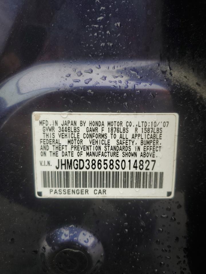 2008 Honda Fit Sport VIN: JHMGD38658S014827 Lot: 86133625