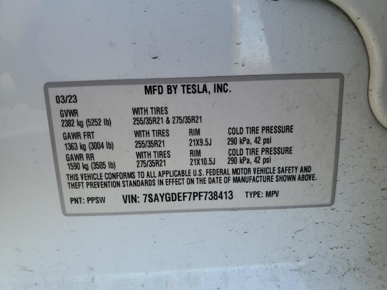 2023 Tesla Model Y VIN: 7SAYGDEF7PF738413 Lot: 90852405