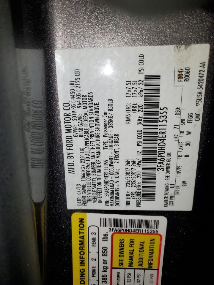 2014 Ford Fusion Se VIN: 3FA6P0HD4ER115355 Lot: 86723805