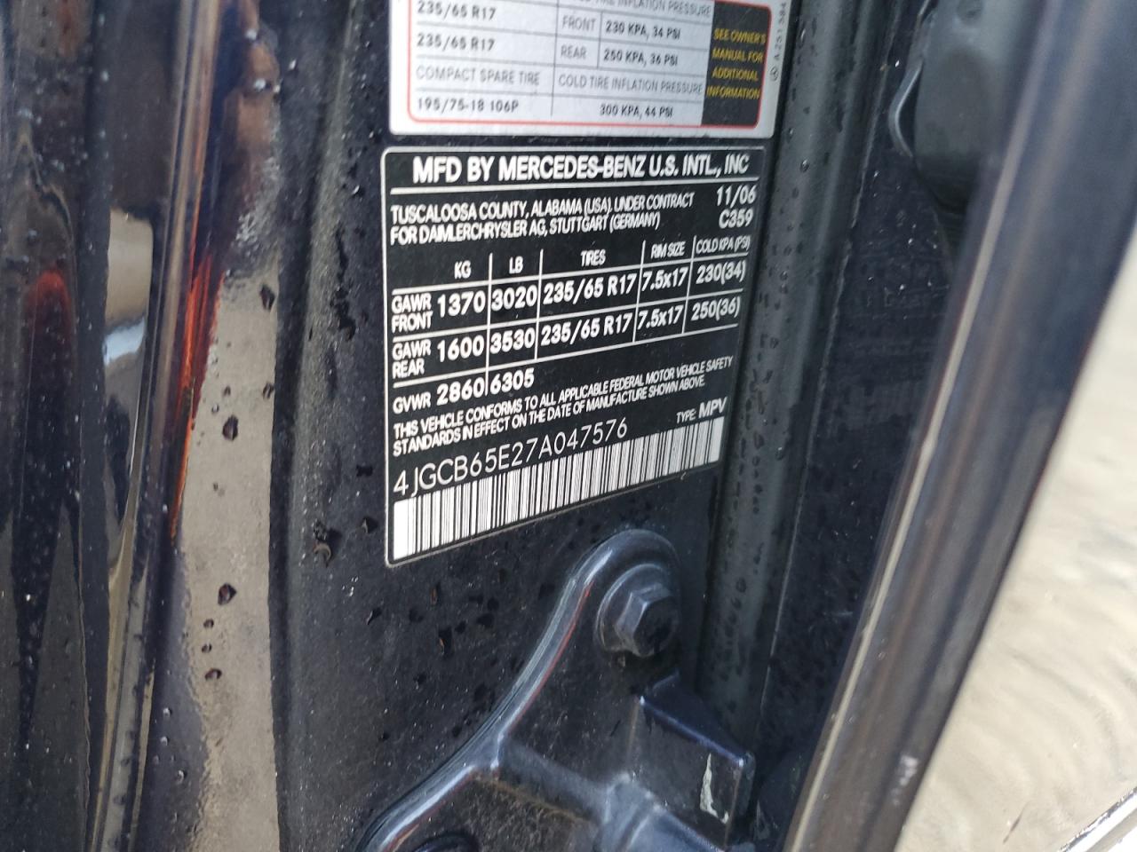 2007 Mercedes-Benz R 350 VIN: 4JGCB65E27A047576 Lot: 85091165