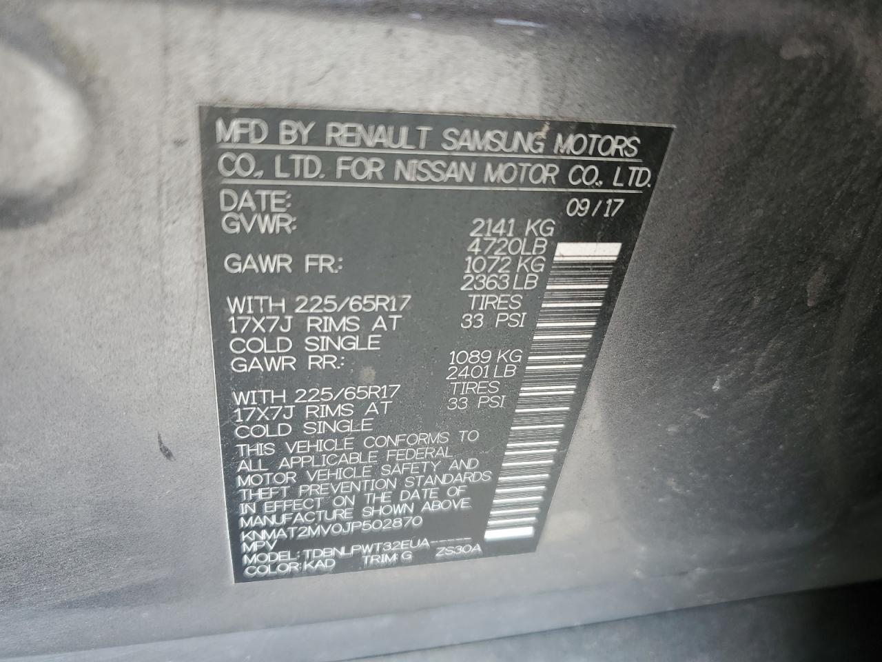 2018 Nissan Rogue S VIN: KNMAT2MV0JP502870 Lot: 85596175