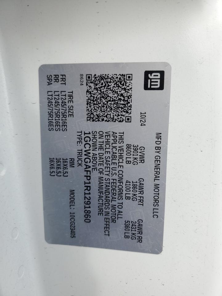 2024 Chevrolet Express G2500 VIN: 1GCWGAFP1R1291860 Lot: 90354305