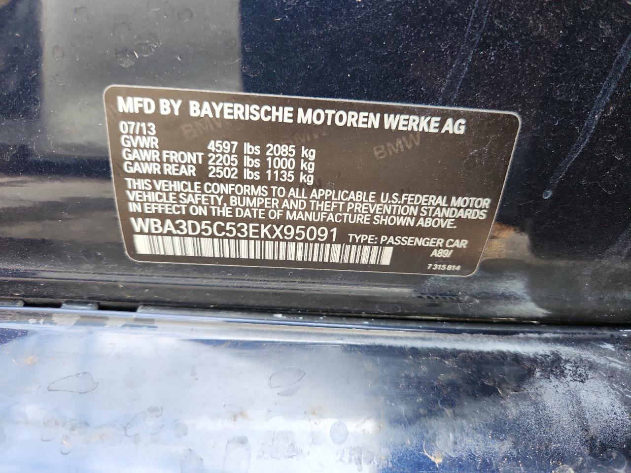 2014 BMW 328 D xDrive VIN: WBA3D5C53EKX95091 Lot: 85336075