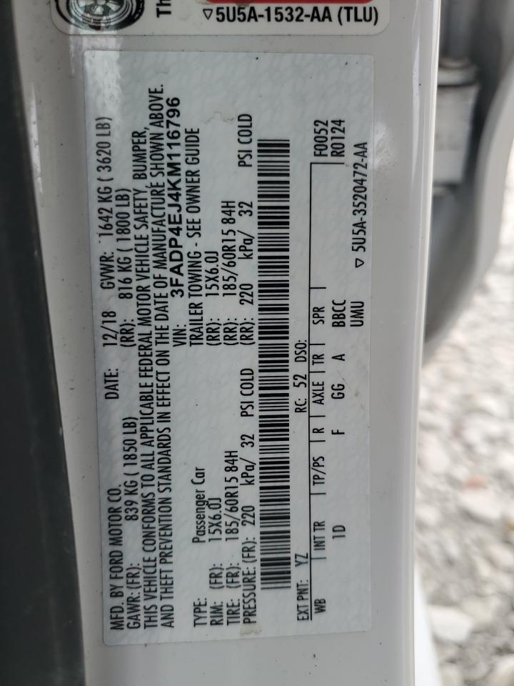 2019 Ford Fiesta Se VIN: 3FADP4EJ4KM116796 Lot: 82419275