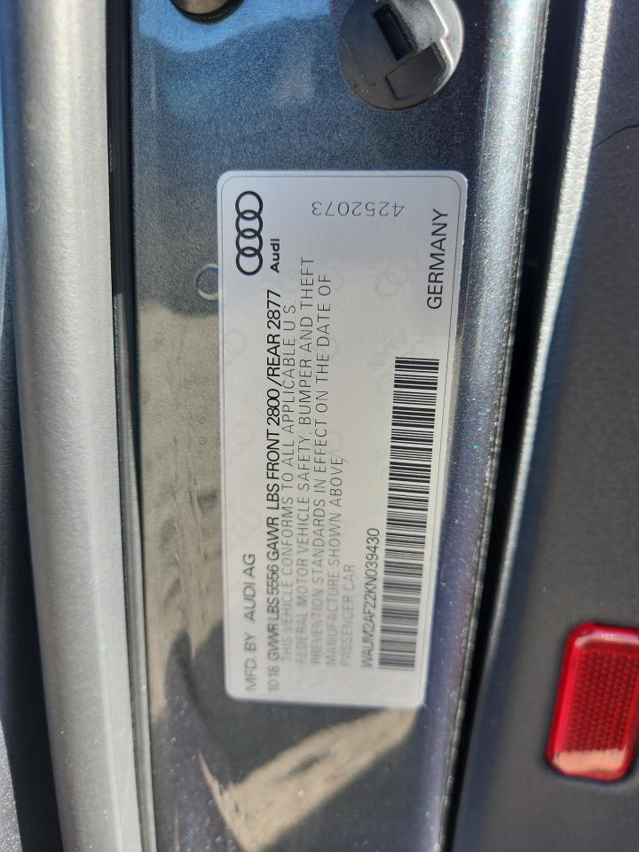 2019 Audi A6 Prestige VIN: WAUM2AF22KN039430 Lot: 87418375