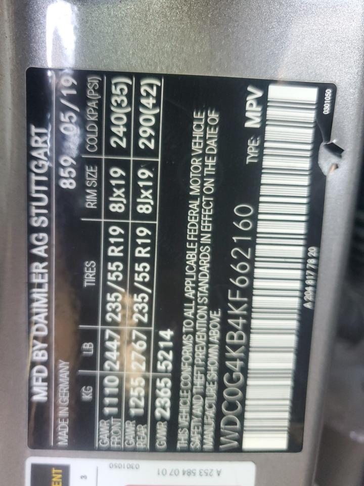 2019 Mercedes-Benz Glc 300 4Matic VIN: WDC0G4KB4KF662160 Lot: 86767945