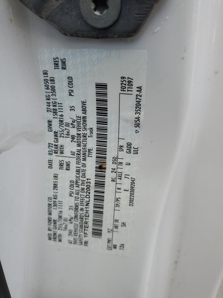 2022 Ford Ranger Xl VIN: 1FTER1EH1NLD20031 Lot: 87195745