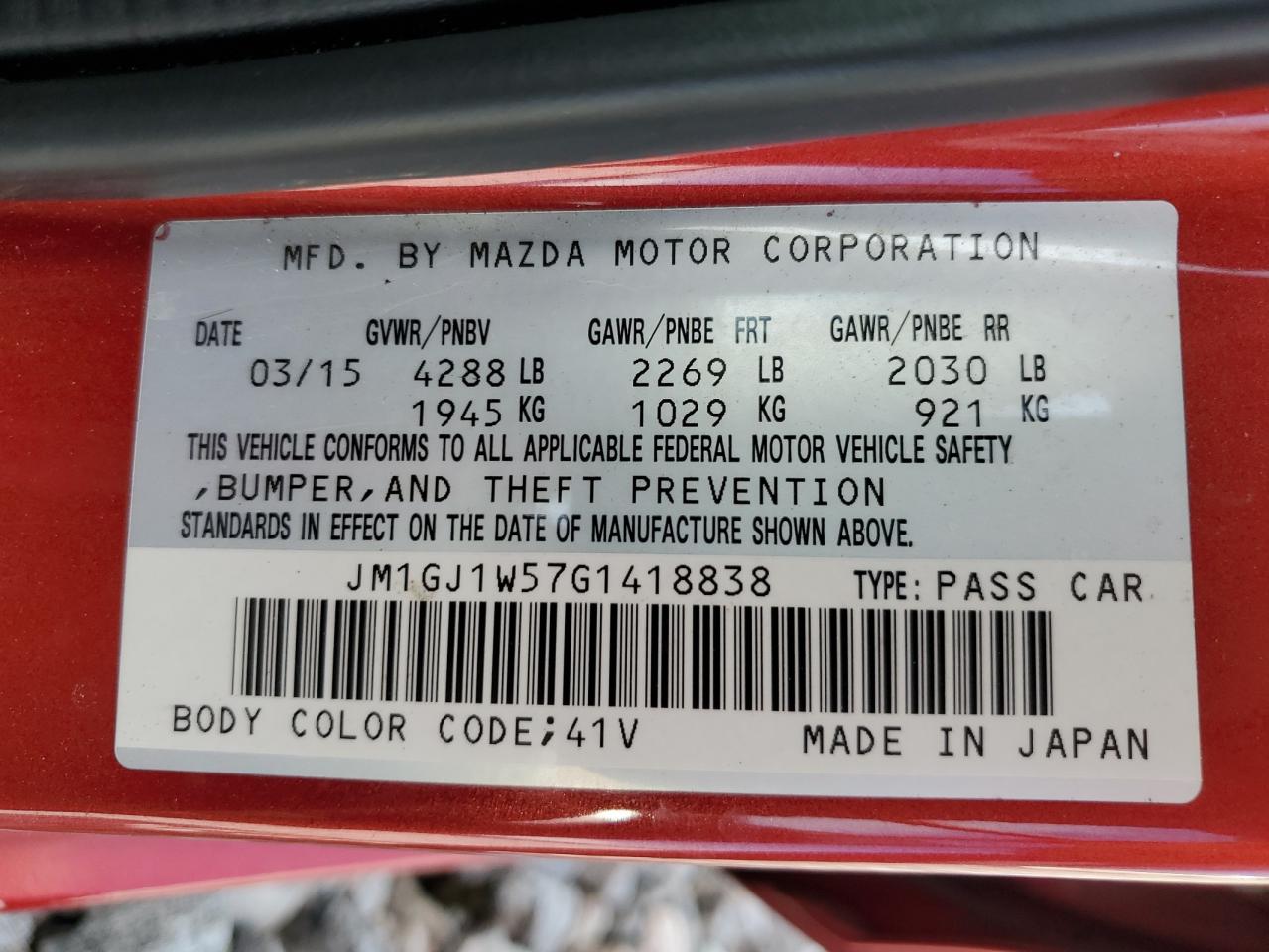 2016 Mazda 6 Grand Touring VIN: JM1GJ1W57G1418838 Lot: 81874825