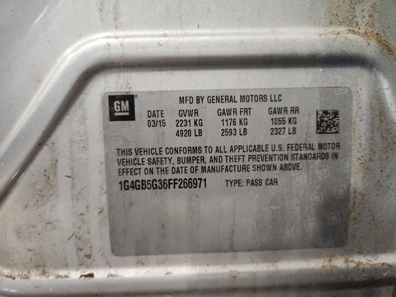 2015 Buick Lacrosse VIN: 1G4GB5G36FF266971 Lot: 86159785