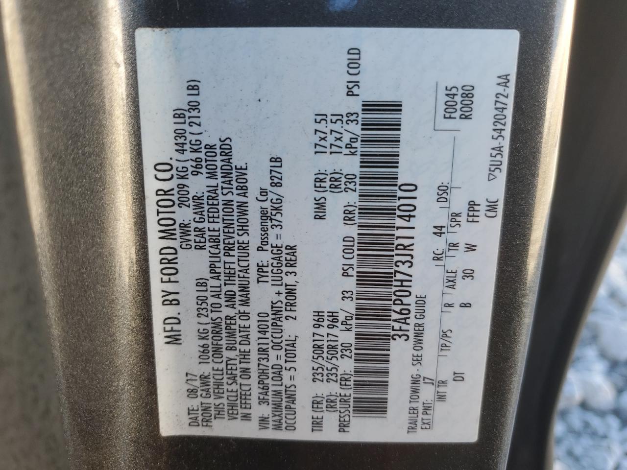 2018 Ford Fusion Se VIN: 3FA6P0H73JR114010 Lot: 82487355