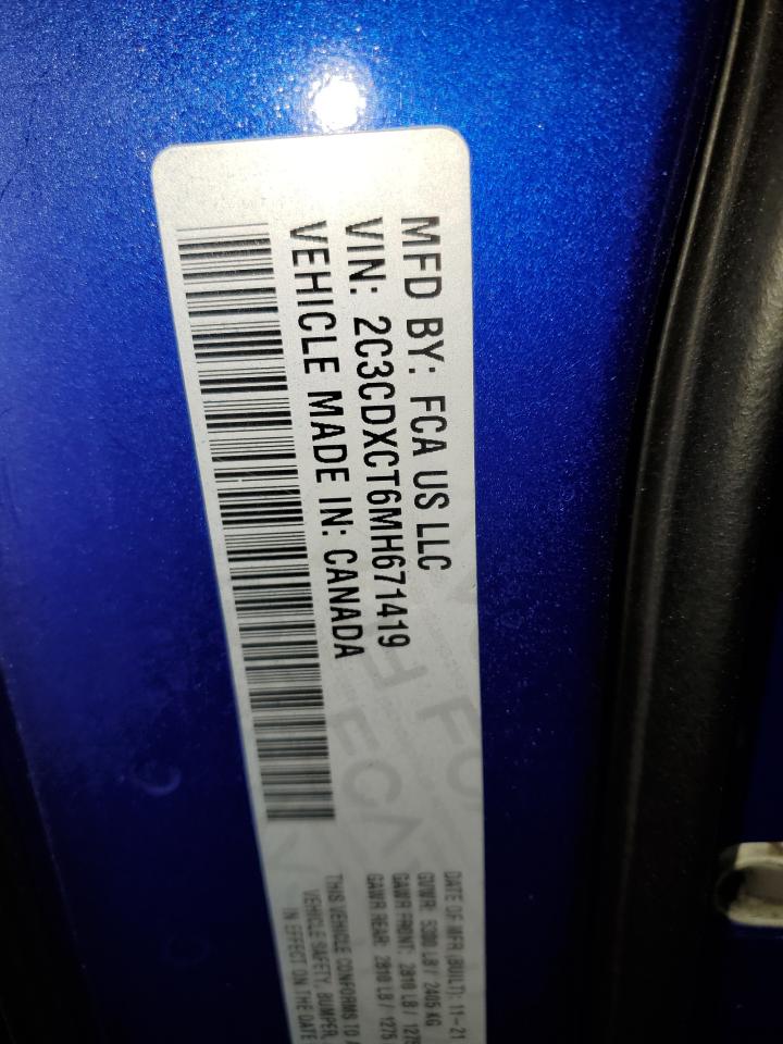 2021 Dodge Charger R/T VIN: 2C3CDXCT6MH671419 Lot: 85774625