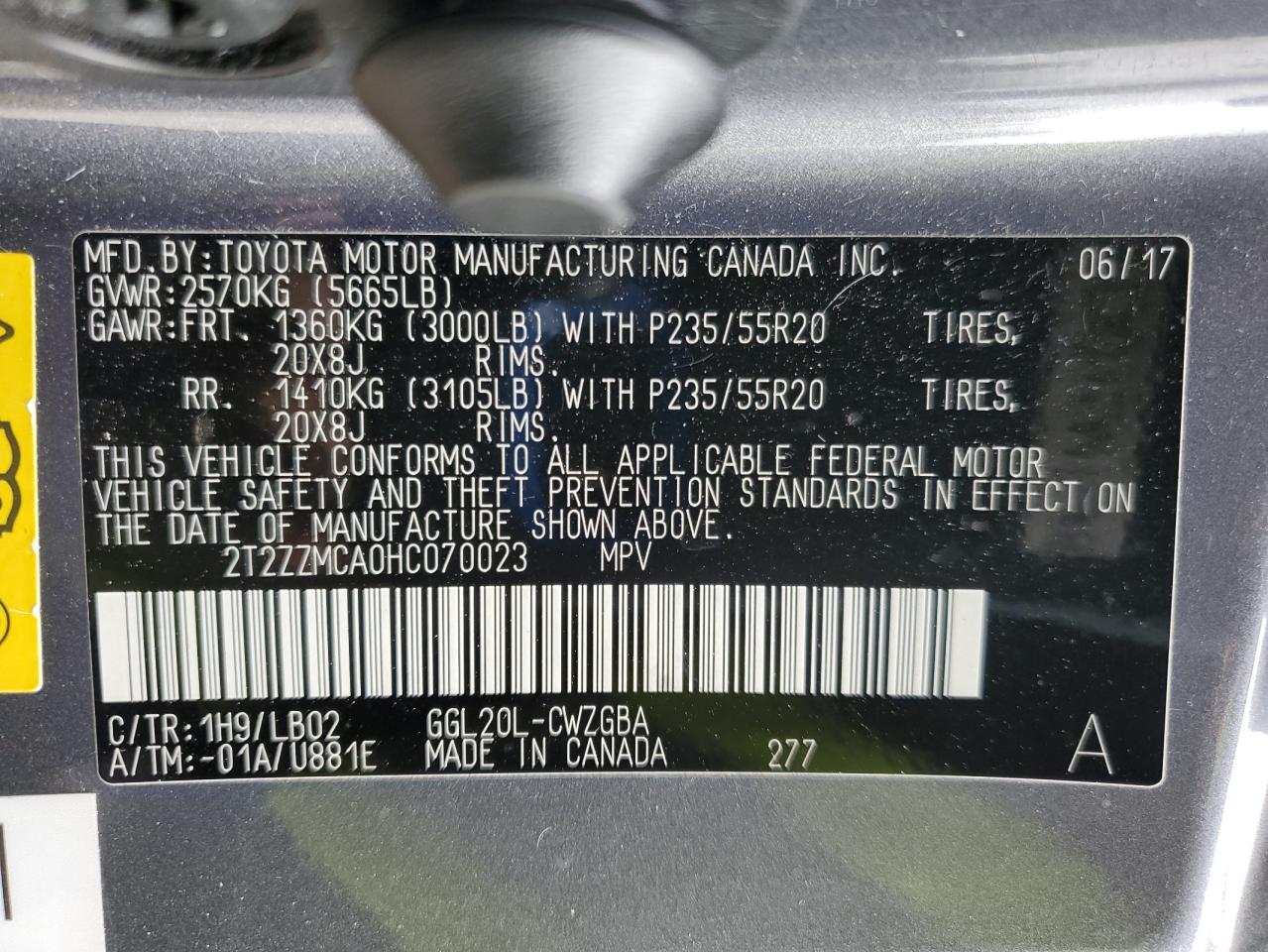 2017 Lexus Rx 350 Base VIN: 2T2ZZMCA0HC070023 Lot: 90132015