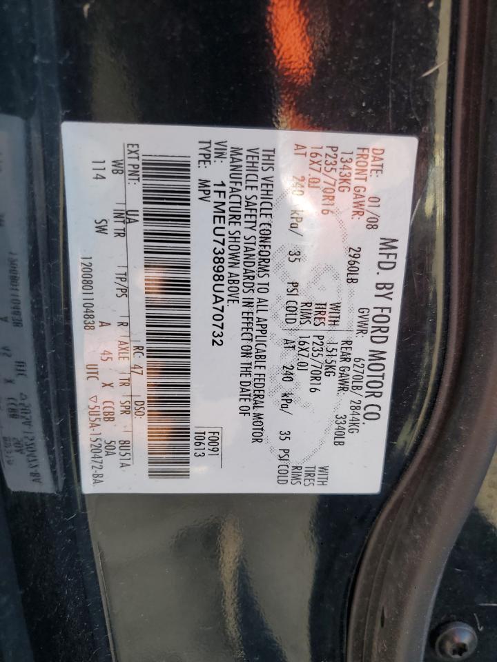 2008 Ford Explorer Xlt VIN: 1FMEU73898UA70732 Lot: 90444515