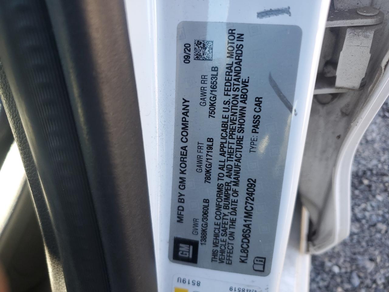 2021 Chevrolet Spark 1Lt VIN: KL8CD6SA1MC724092 Lot: 86995145