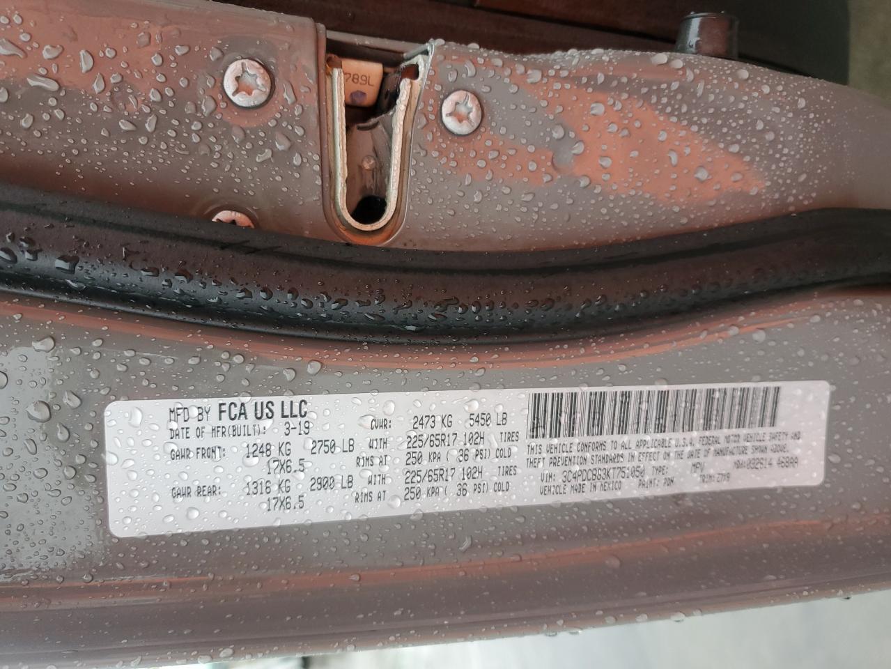 2019 Dodge Journey Se VIN: 3C4PDCBG3KT751050 Lot: 85404875