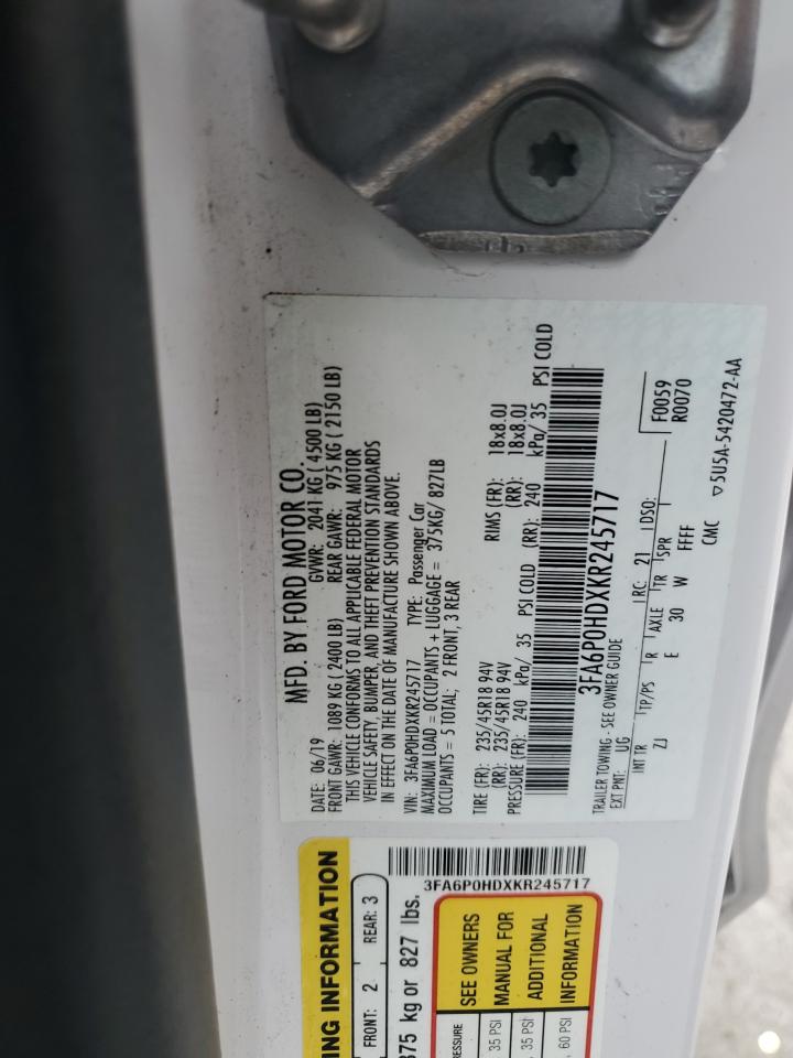 2019 Ford Fusion Se VIN: 3FA6P0HDXKR245717 Lot: 90310465