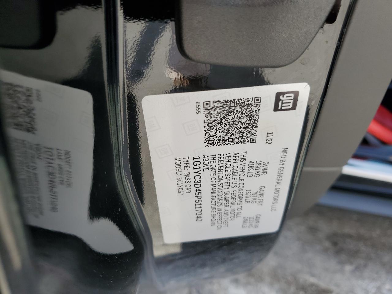 2023 Chevrolet Corvette Stingray 3Lt VIN: 1G1YC3D45P5117040 Lot: 85784325