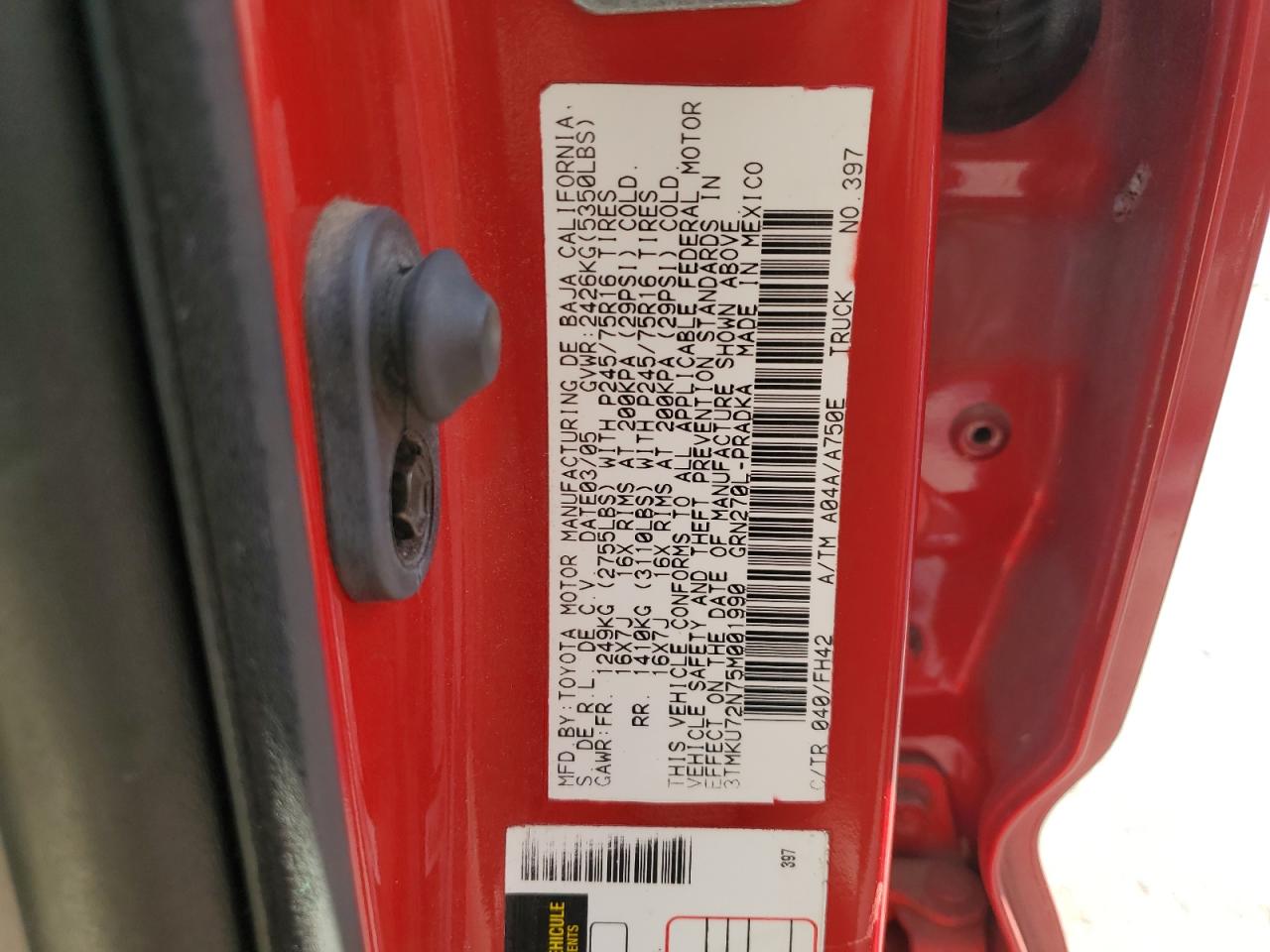 2005 Toyota Tacoma Double Cab Prerunner Long Bed VIN: 3TMKU72N75M001990 Lot: 82219215