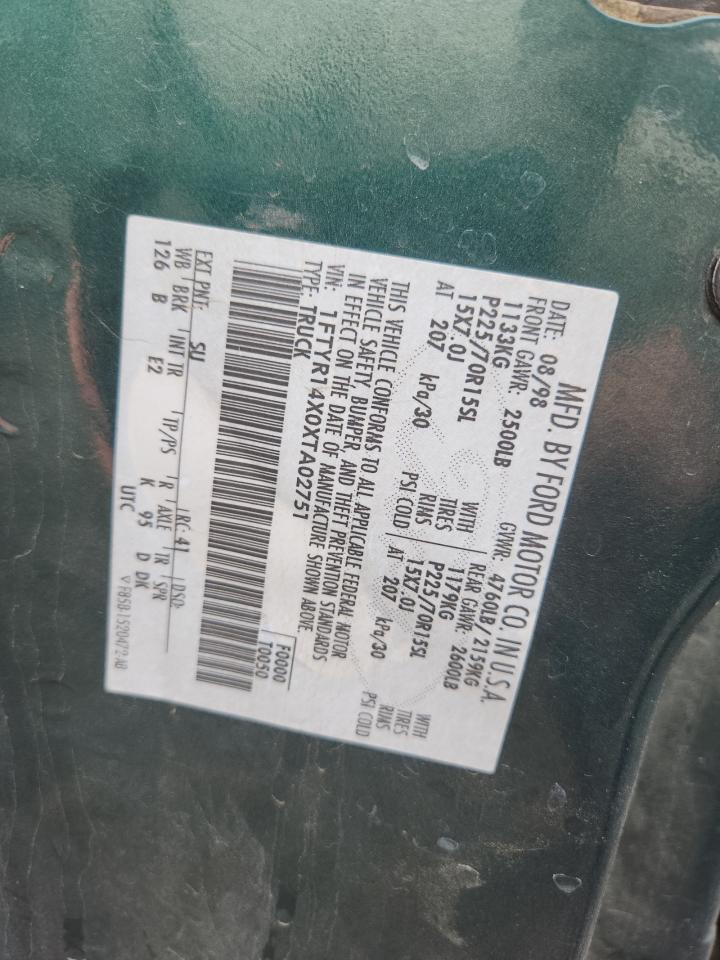 1999 Ford Ranger Super Cab VIN: 1FTYR14X0XTA02751 Lot: 90098955