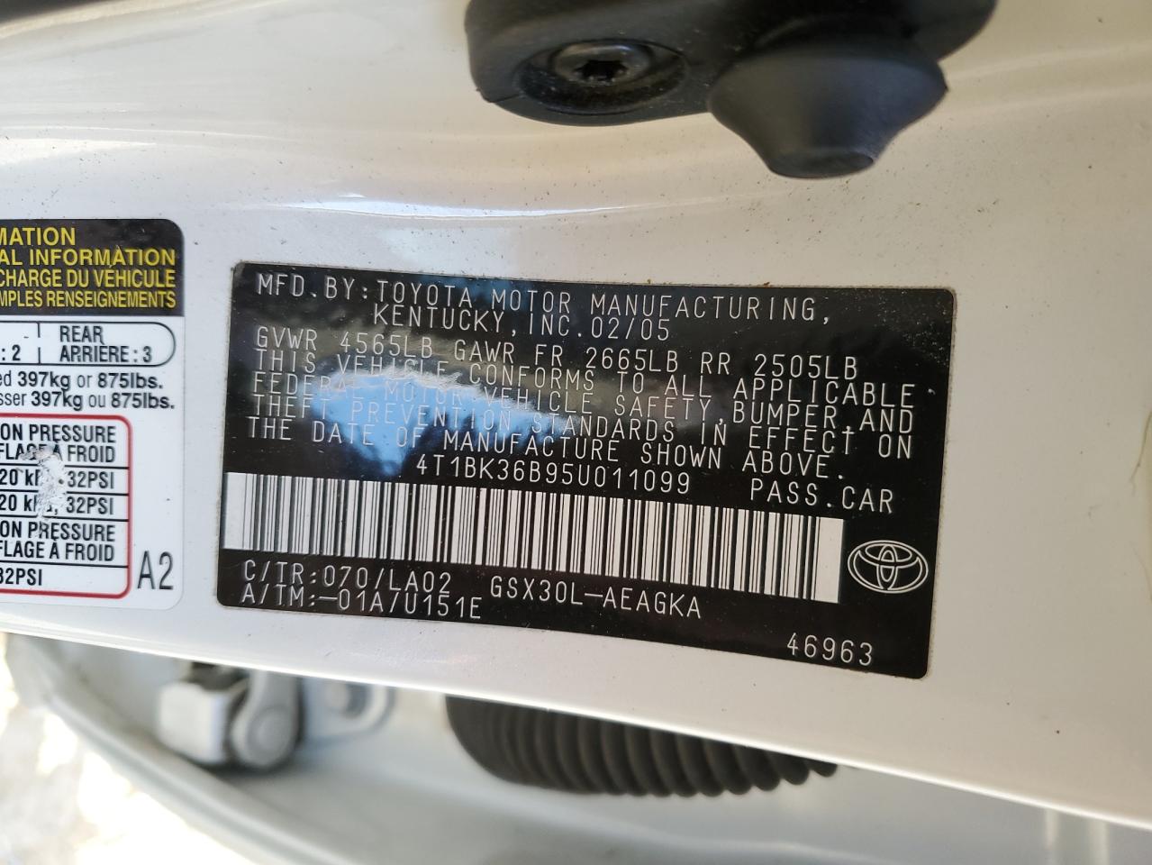 2005 Toyota Avalon Xl VIN: 4T1BK36B95U011099 Lot: 90234565