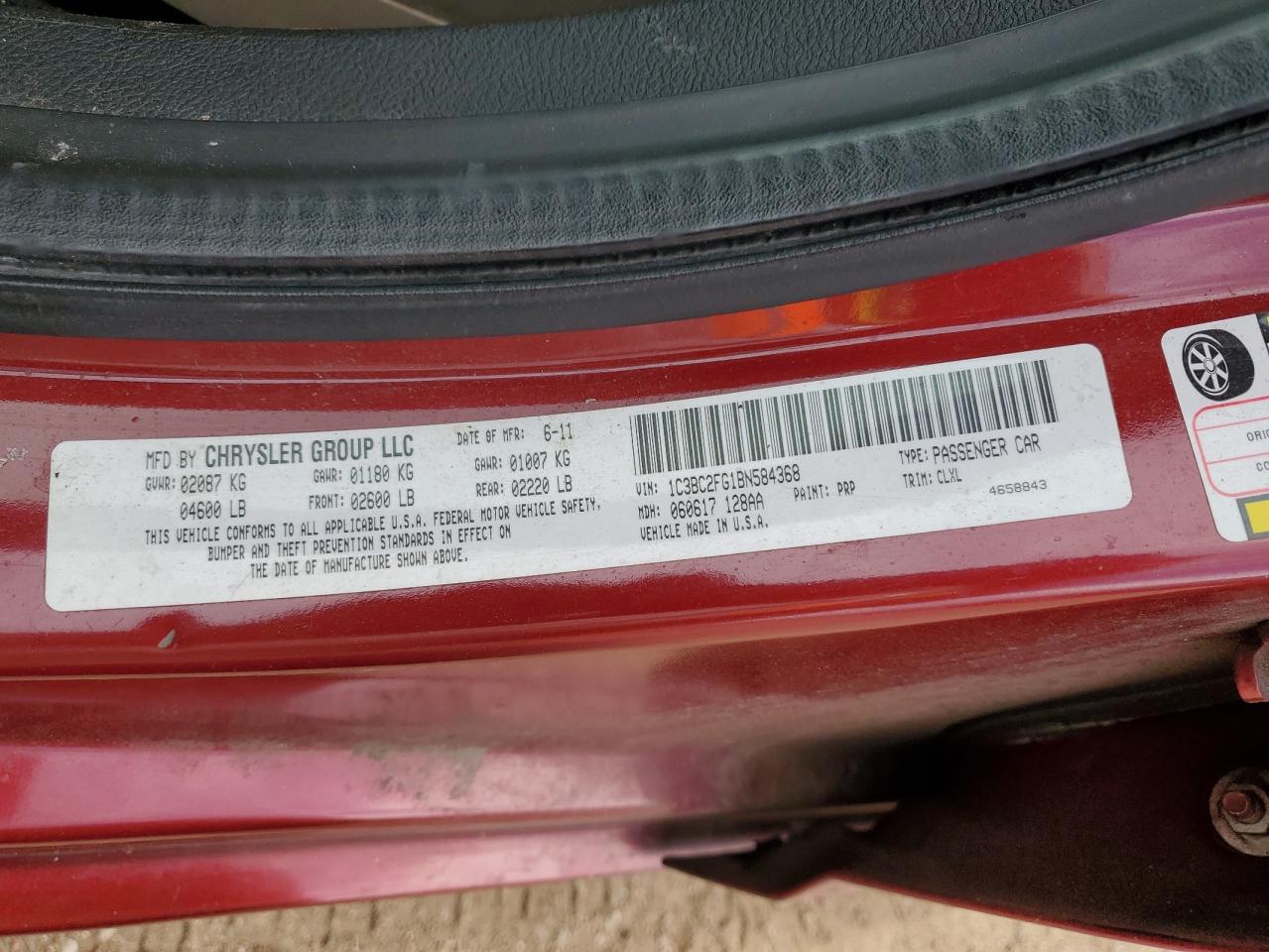 2011 Chrysler 200 Limited VIN: 1C3BC2FG1BN584368 Lot: 86530815