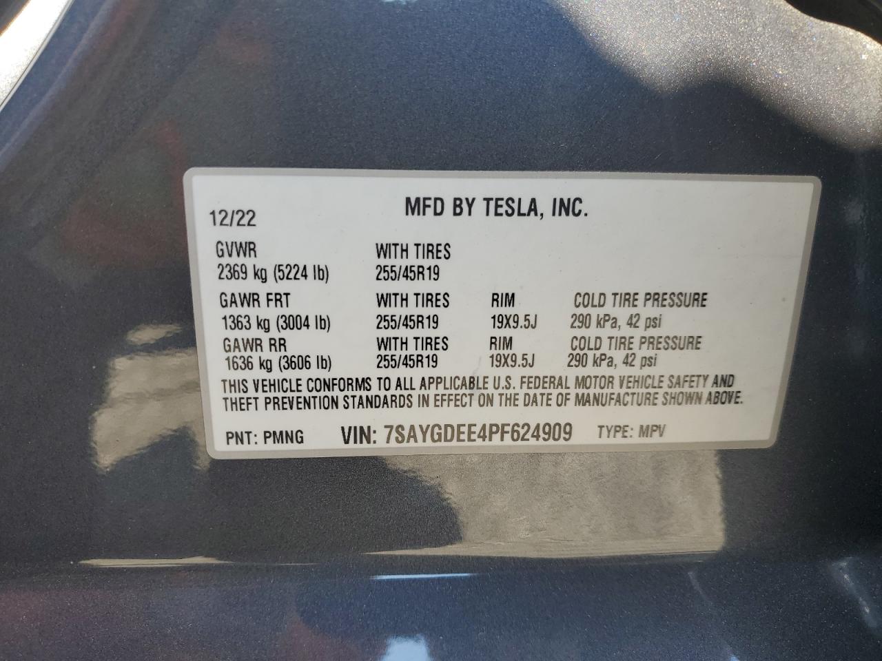 2023 Tesla Model Y VIN: 7SAYGDEE4PF624909 Lot: 81964745
