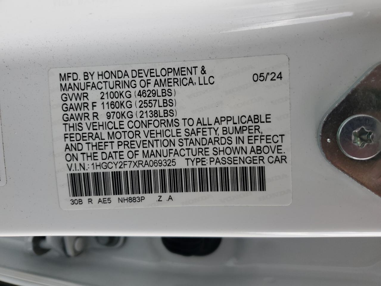 2024 Honda Accord Hybrid Sport-L VIN: 1HGCY2F7XRA069325 Lot: 84917535