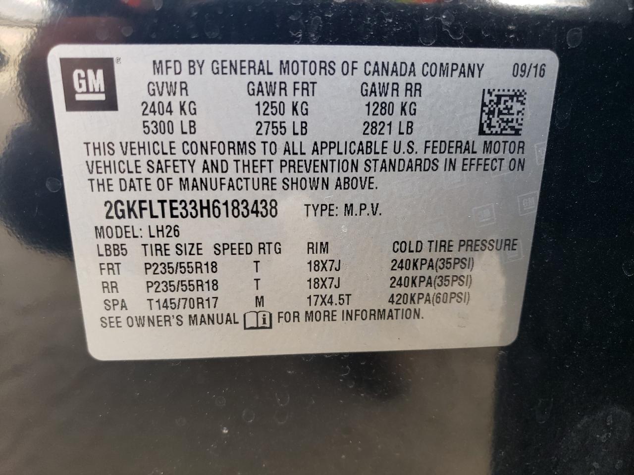 2017 GMC Terrain Sle VIN: 2GKFLTE33H6183438 Lot: 84787235