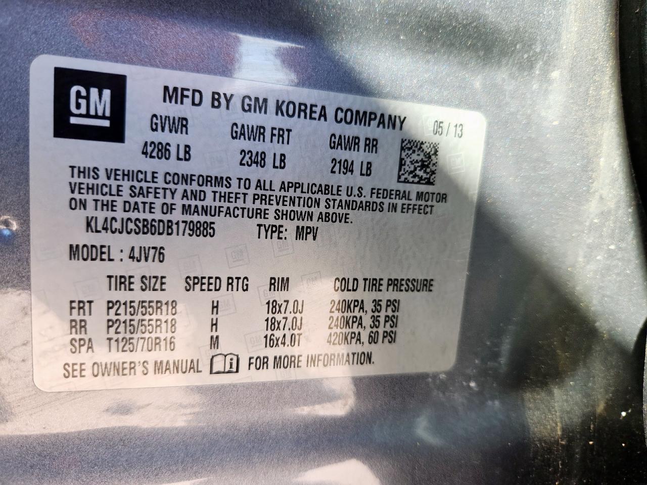 2013 Buick Encore VIN: KL4CJCSB6DB179885 Lot: 85825555