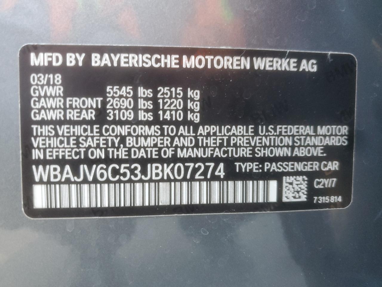 2018 BMW 640 Xigt VIN: WBAJV6C53JBK07274 Lot: 82634465