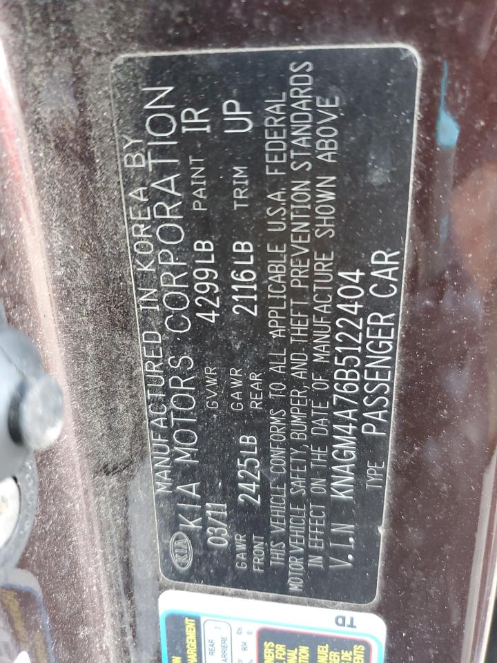 2011 Kia Optima Lx VIN: KNAGM4A76B5122404 Lot: 90575495