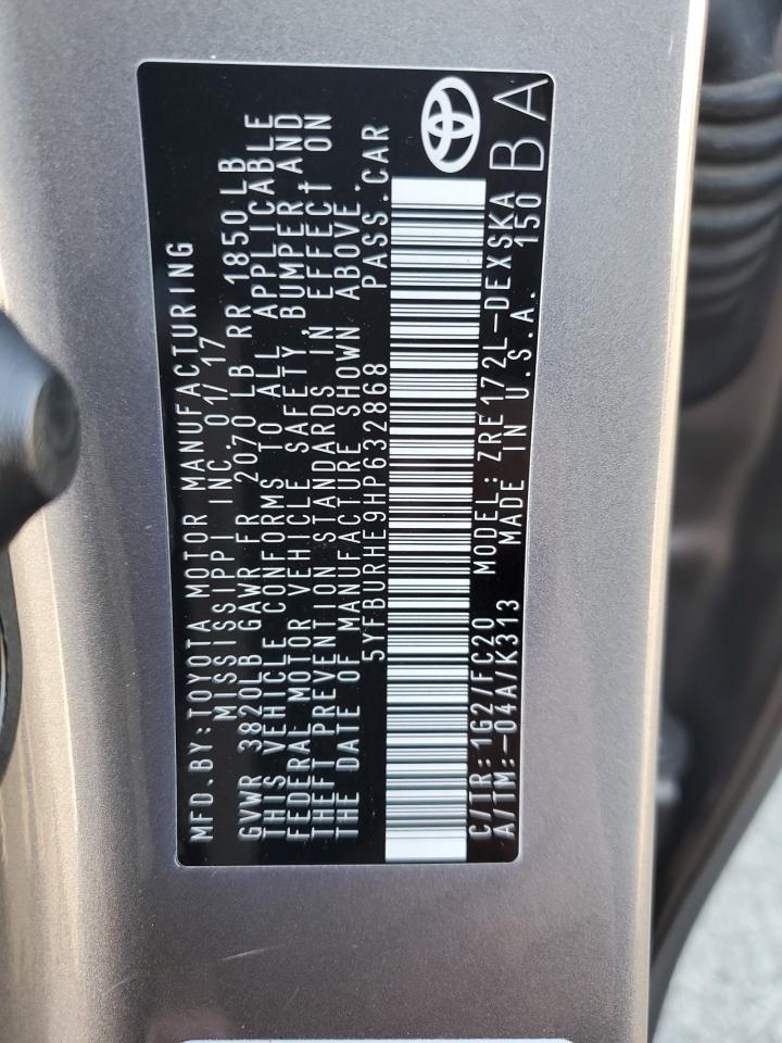 2017 Toyota Corolla L VIN: 5YFBURHE9HP632868 Lot: 82307485