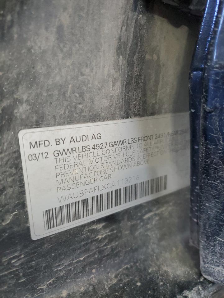 2012 Audi A4 Premium VIN: WAUBFAFLXCA119216 Lot: 85881425