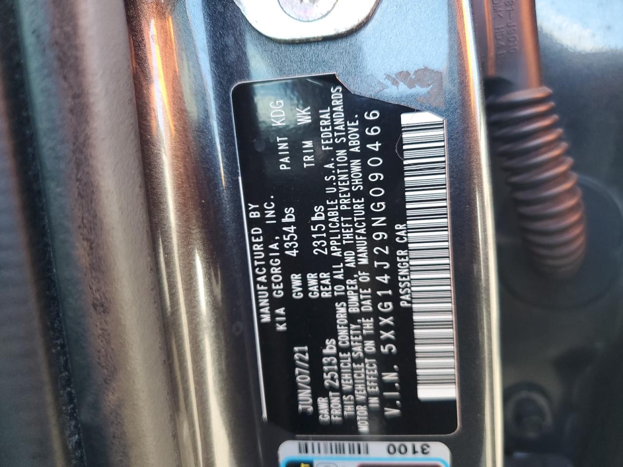 2022 Kia K5 Lxs VIN: 5XXG14J29NG090466 Lot: 89636975