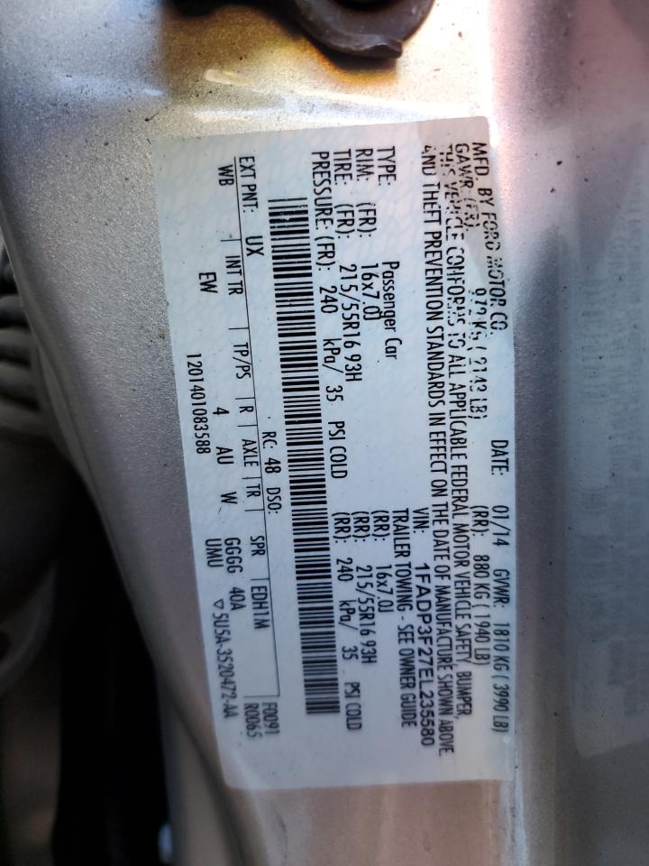 2014 Ford Focus Se VIN: 1FADP3F27EL235580 Lot: 85102555