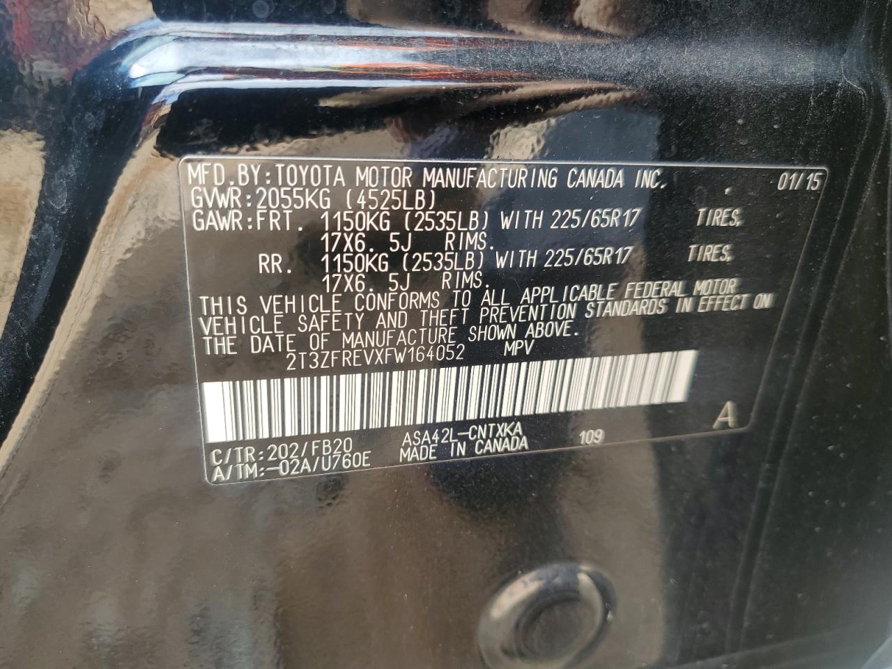 2015 Toyota Rav4 Le VIN: 2T3ZFREVXFW164052 Lot: 86158905