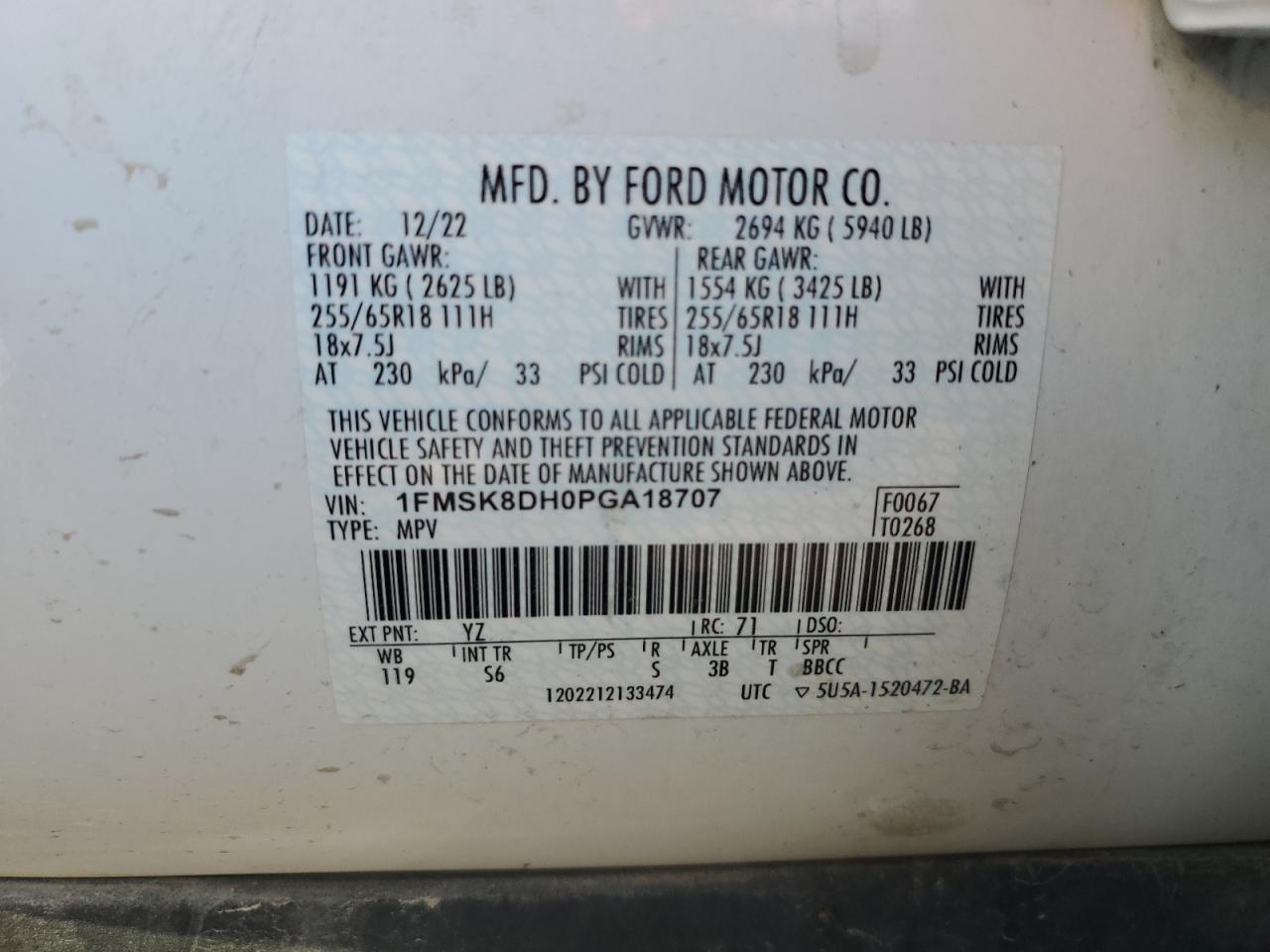 2023 Ford Explorer Xlt VIN: 1FMSK8DH0PGA18707 Lot: 85164435