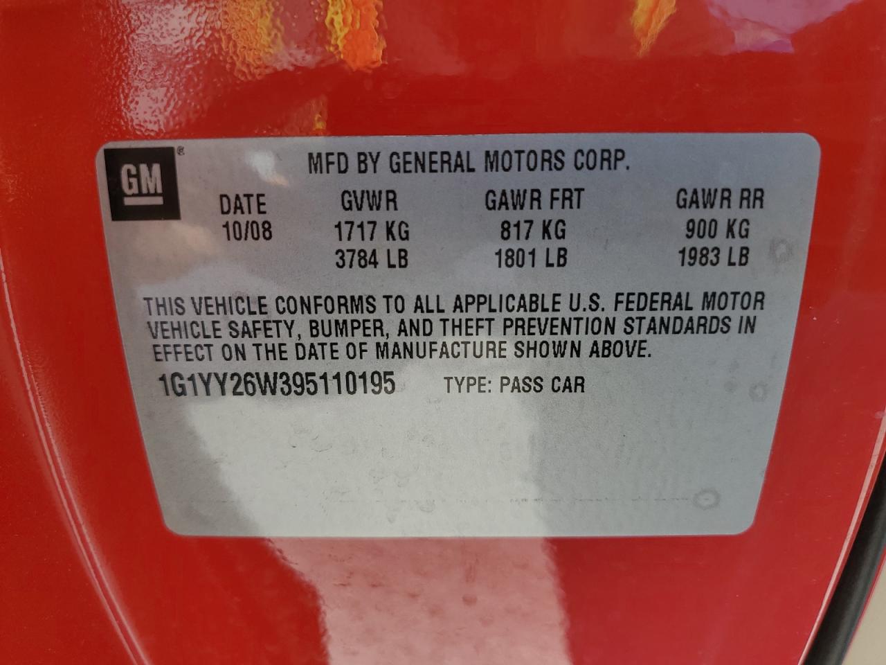 2009 Chevrolet Corvette VIN: 1G1YY26W395110195 Lot: 87271355