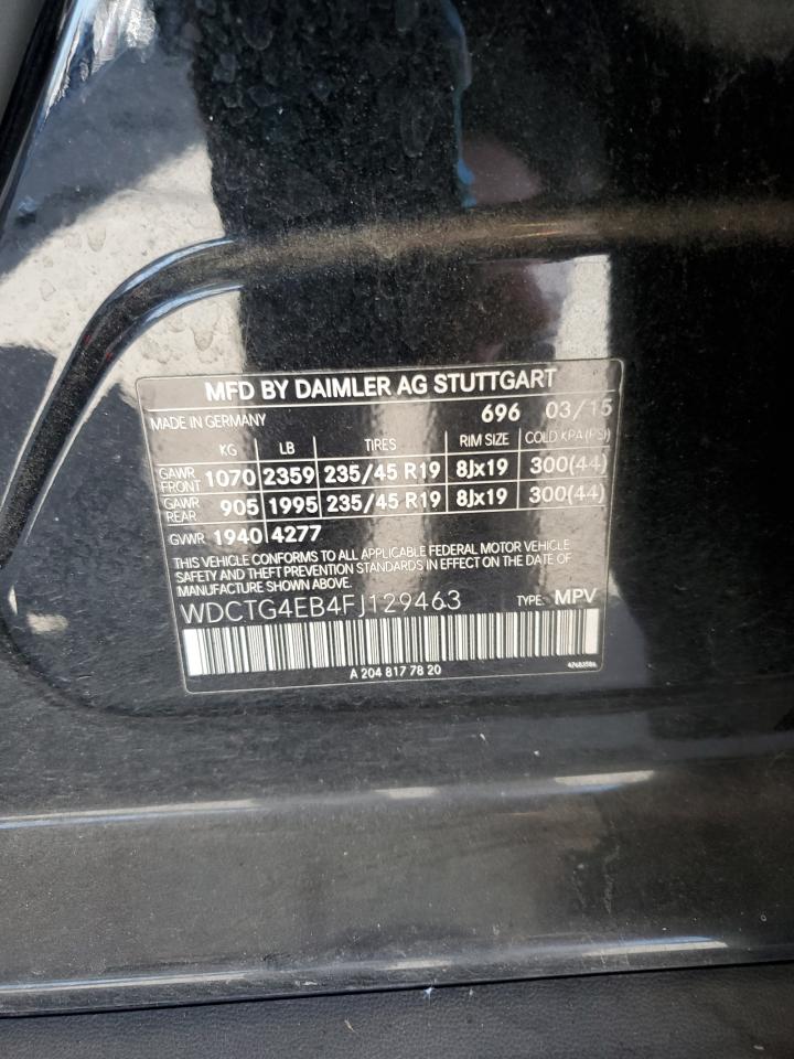 2015 Mercedes-Benz Gla 250 VIN: WDCTG4EB4FJ129463 Lot: 89634755