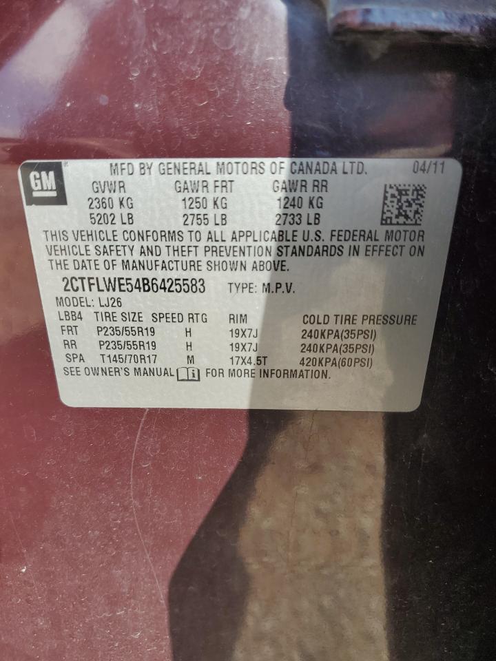 2011 GMC Terrain Slt VIN: 2CTFLWE54B6425583 Lot: 82184875