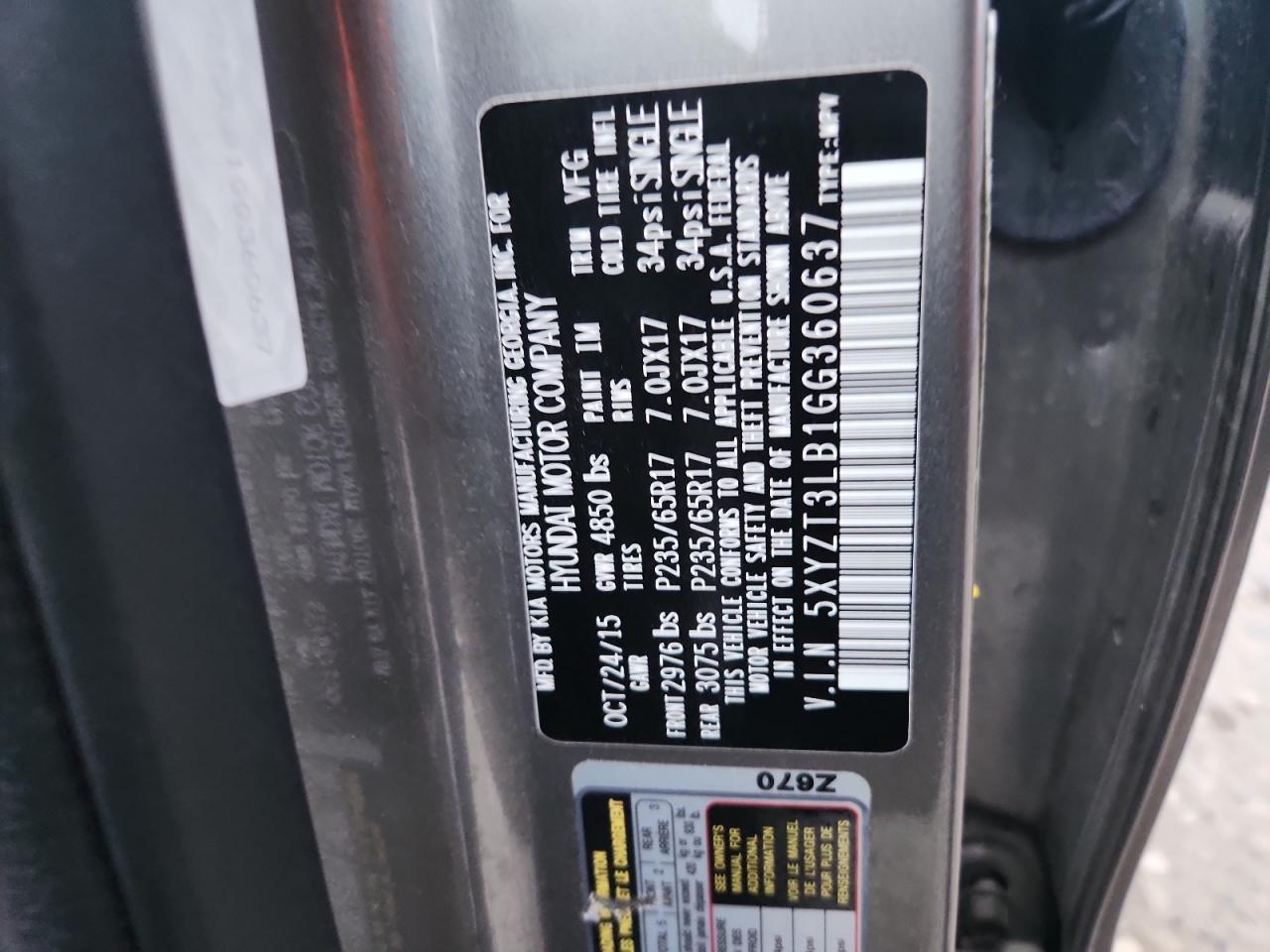 2016 Hyundai Santa Fe Sport VIN: 5XYZT3LB1GG360637 Lot: 86142065